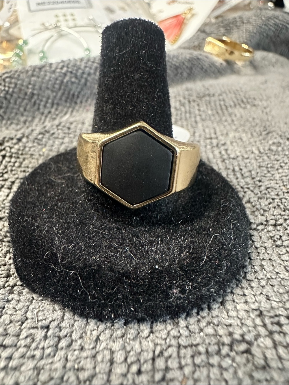 Gold and Black Hexagon Signet Ring - Men's Accessory size 10